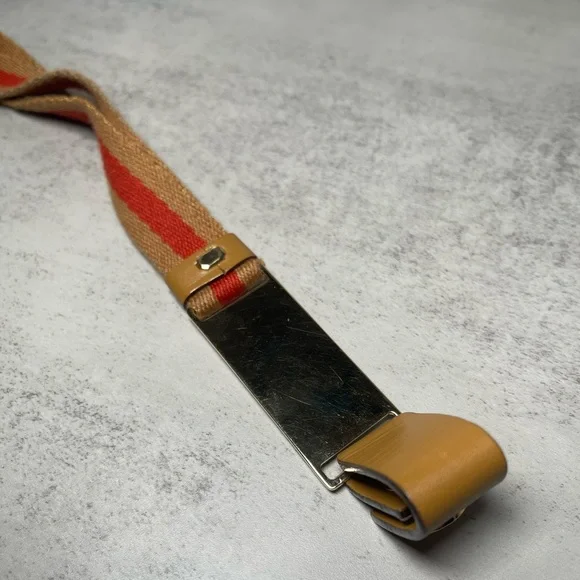 GUCCI TAN/RED ID LANYARD NECK STRAP STRIPED SHERRY LINE INTERLOCKING LEATHER - Picture 5 of 7